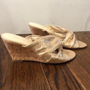Nine West Champagne Gold and Cork Wedge Sandals